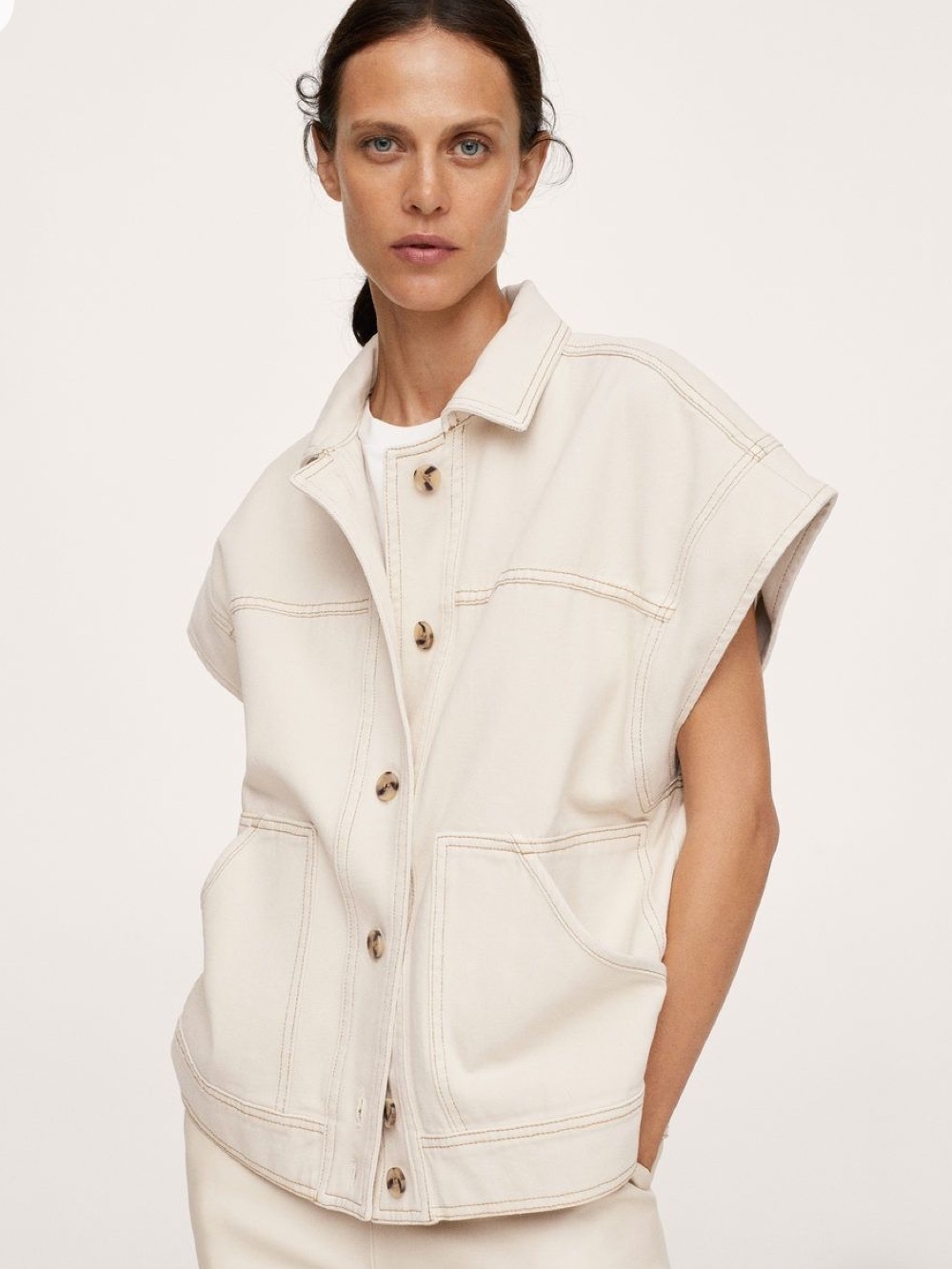 Mango Oversized Denim Vest With Contrast Stitching